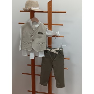 Makis Tselios Σετ βάπτισης Μπεζ  Γιλέκο  με Χακί Παντελόνι 